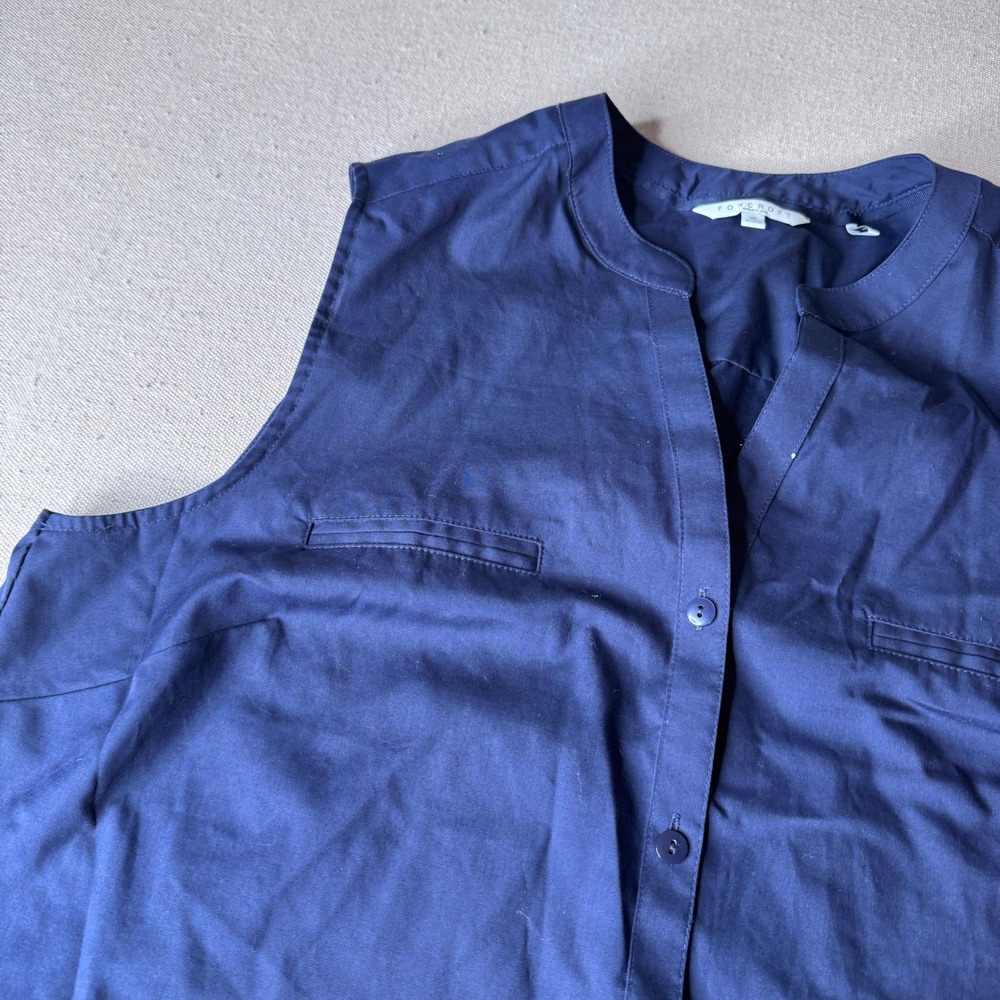 Foxcroft Womens Navy Blue Wrinkle Free Sleeveless Button Down Shirt Size 16